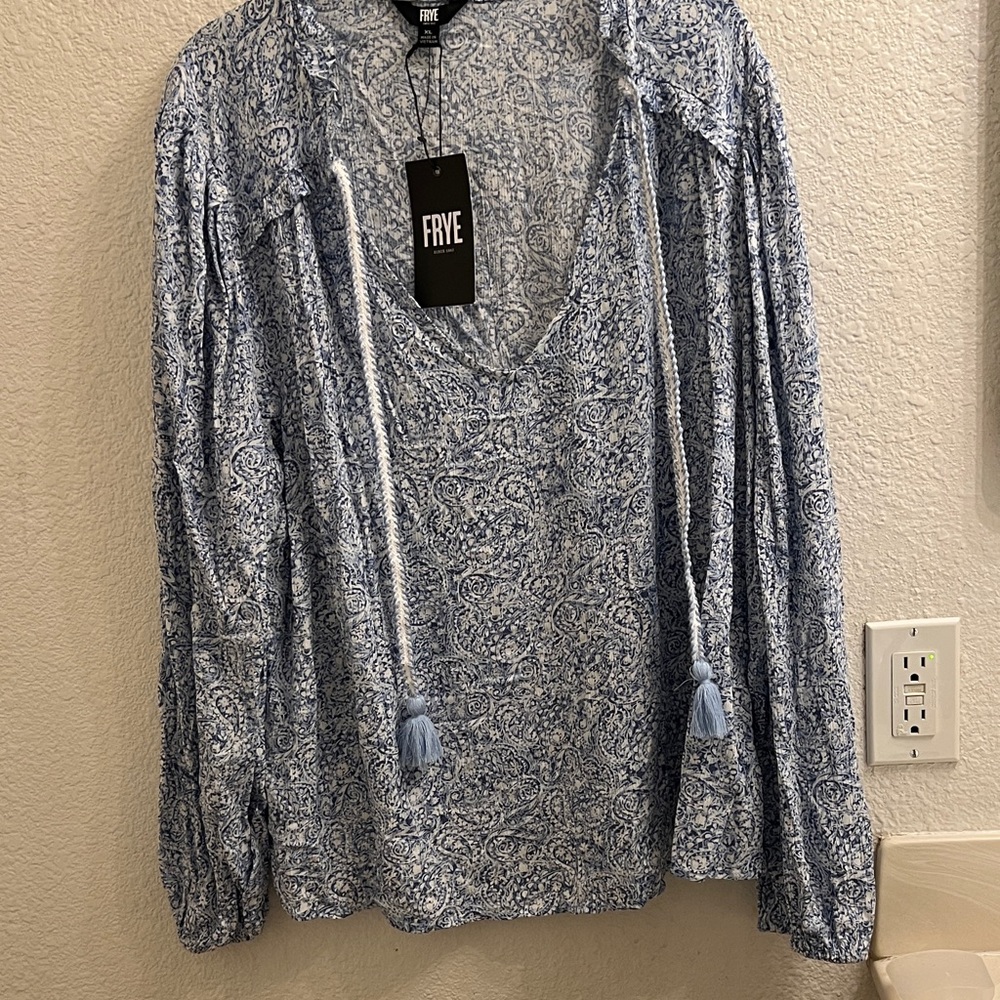 Frye Blue and White Paisley Top lightweight